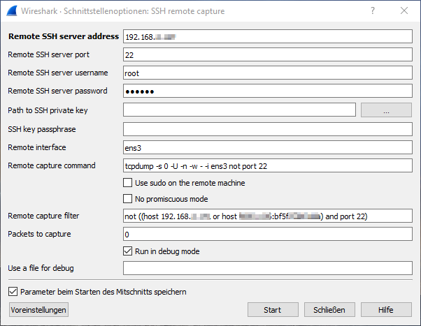 Wireshark SSH remote capture configuration