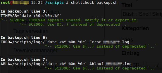shellcheck output